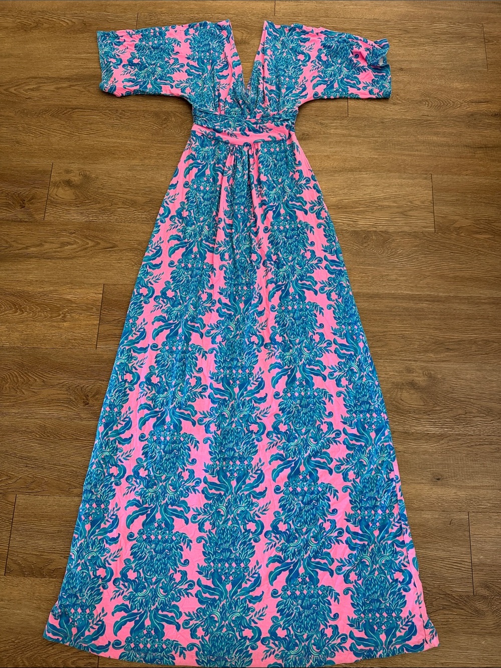 Lily Pulitzer Pink and Teal Printed Maxi Dress size XXS